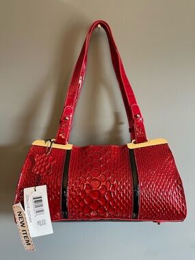 NWT Rare Design Madi Claire Red Snake Embossed Genuine Leather Shoulder/Handbag